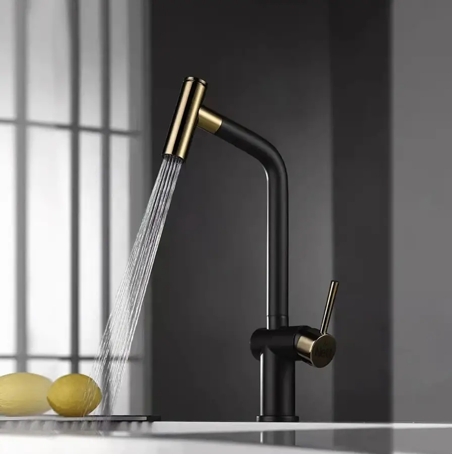 Змішувач для кухні Nett FG-44 з висувним виливом Золотий (NET-032320)