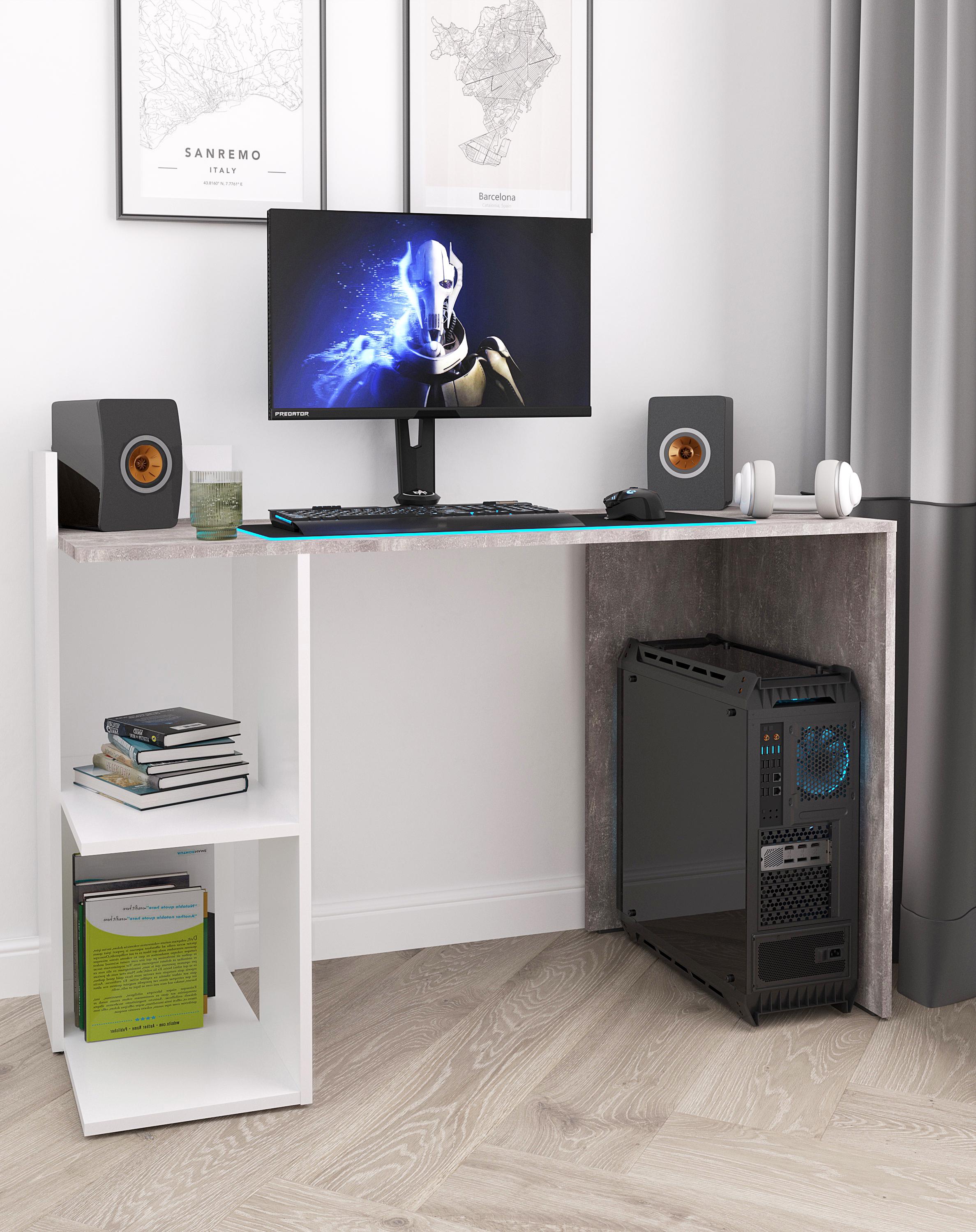 Стіл письмовий з полицями з лівої сторони 120х87х52 см Бетон/Білий