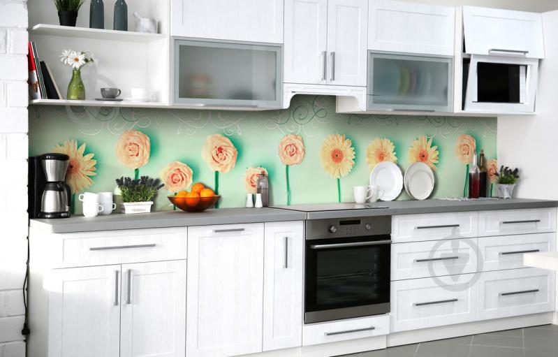 Скинали на кухню Zatarga «Троянди та гербери» 600х2500 мм вінілова 3Д наклейка кухонний фартух самоклеюча Скинали на кухню Zatarga «Троянди та гербери» 600х2500 мм вінілова 3Д наклейка кухонний фартух самоклеюча