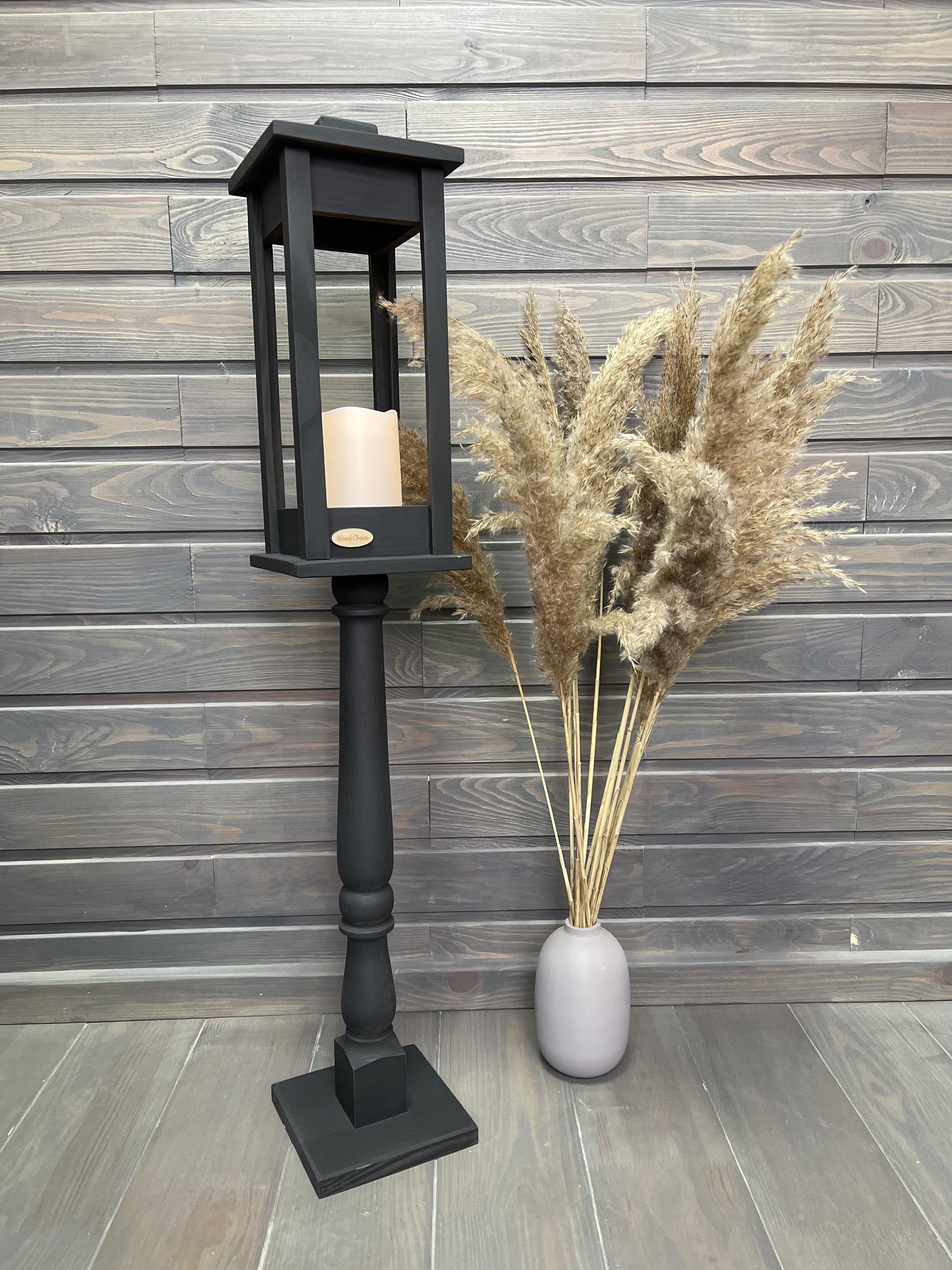 Подсвечник деревянный Wood Choice Фонарь на подставке со свечой 88 см Черный (192) - фото 3