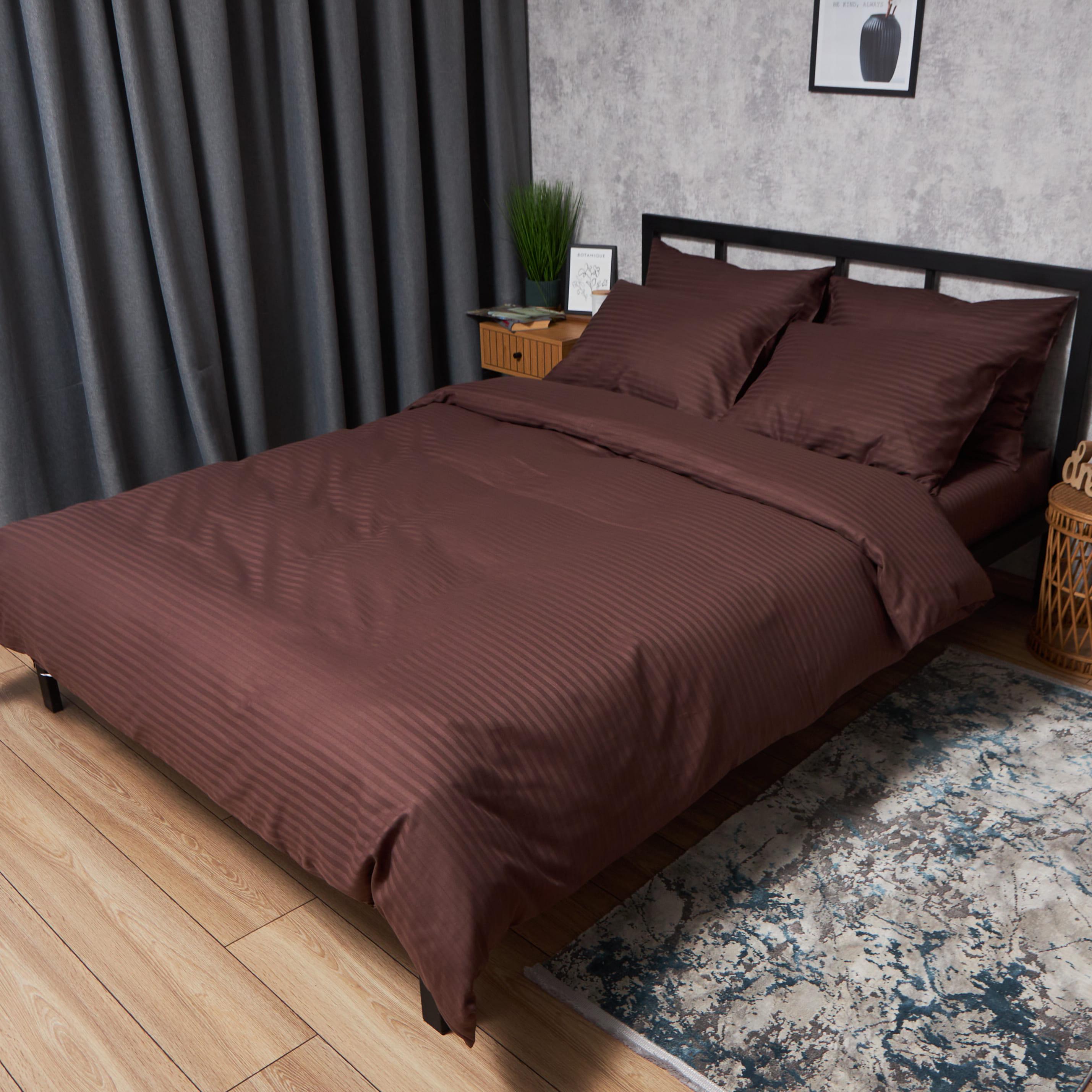 Комплект постельного белья Moon&Star Satin Stripe Warm Espresso наволочки 2 шт. полуторный евро 160х220 см (MS-820008737)