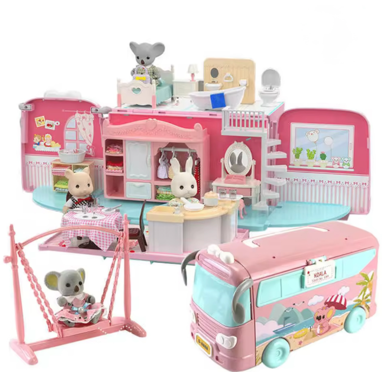 Детский игровой домик-чемоданчик с мебелью и фигурками животных (141)