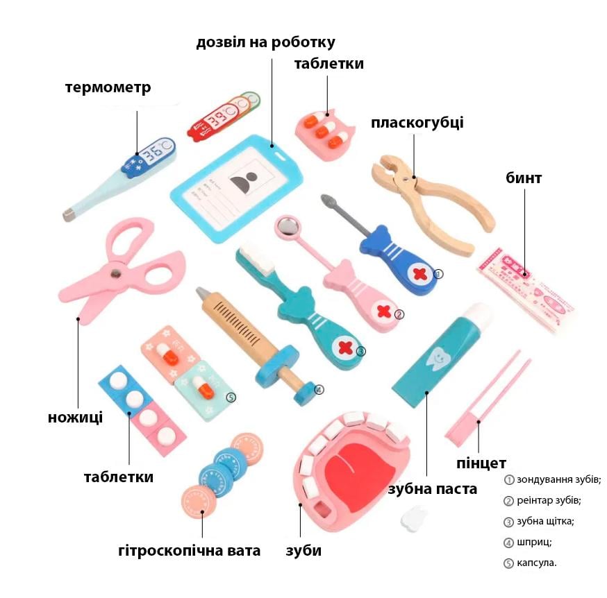Набір лікаря стоматолога дитячий іграшковий Color B (13478867) - фото 2