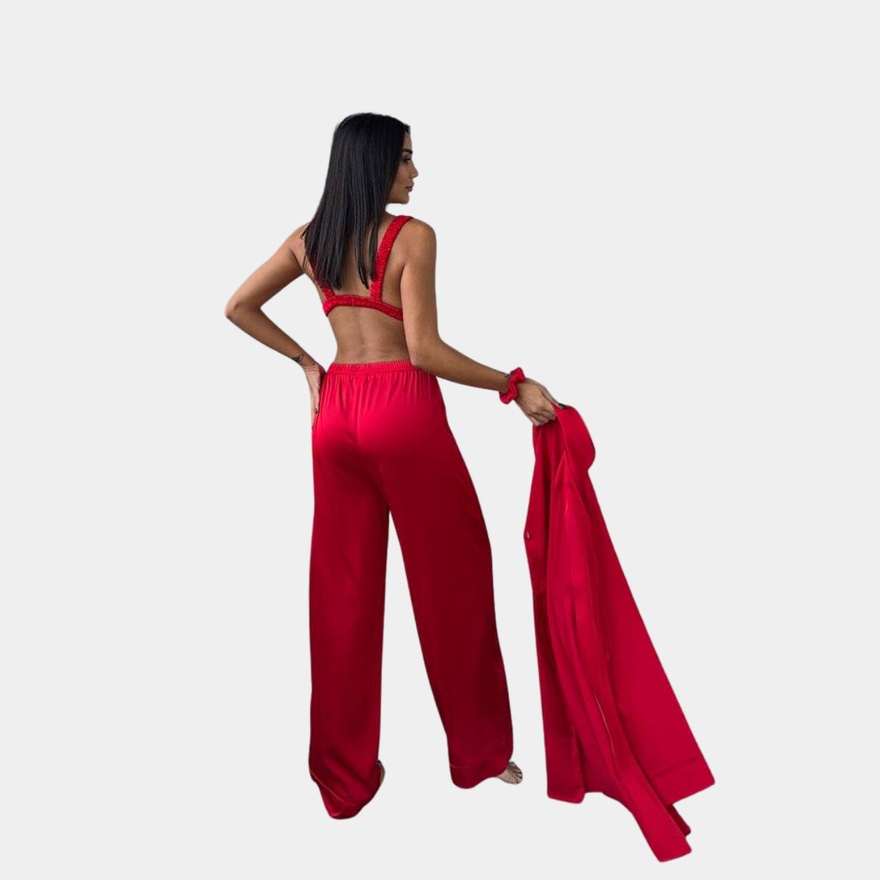 Піжама жіноча сатинова з топом M Червоний (1005/Т11) - фото 4