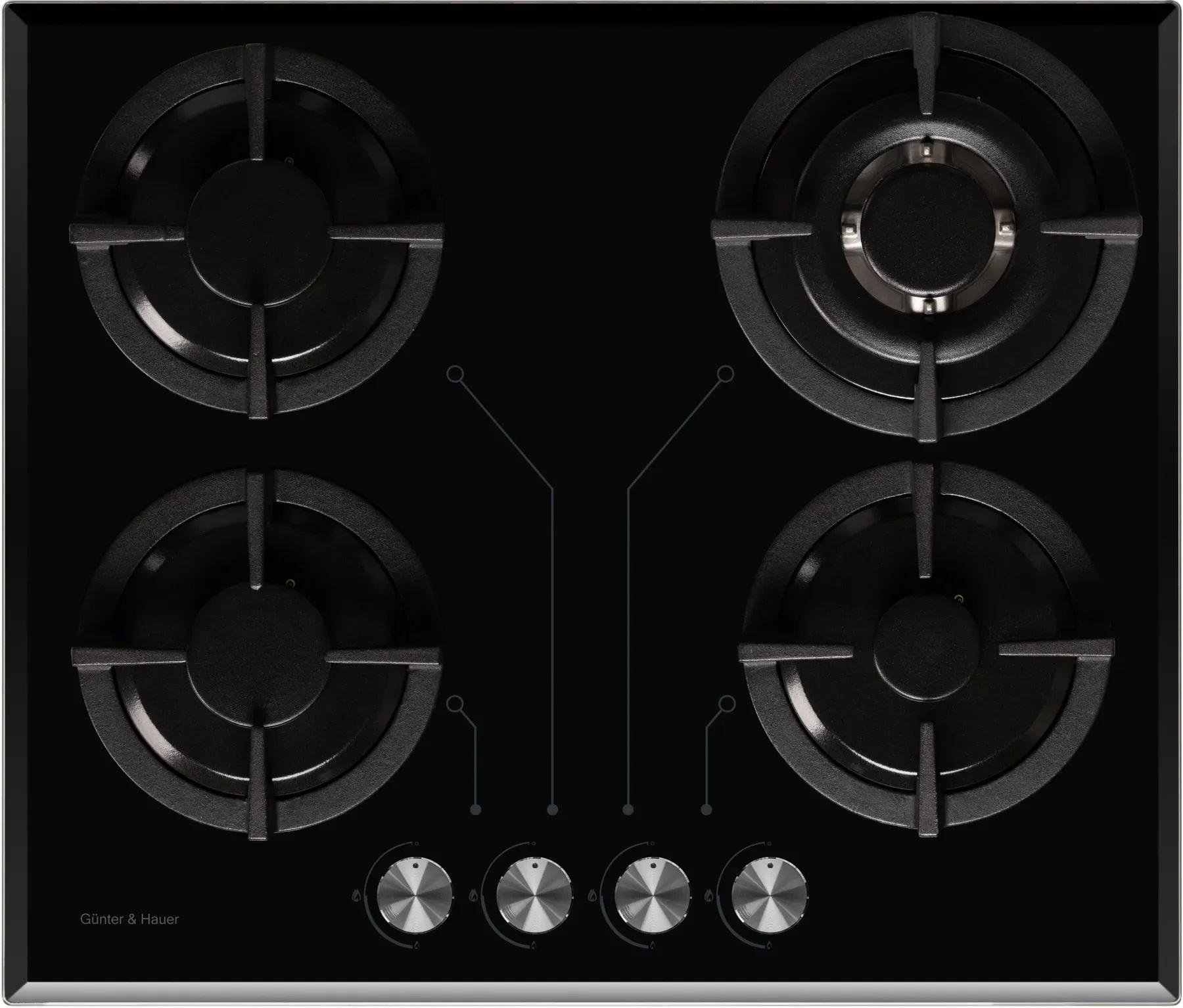 Варочная поверхность качественная газовая Gunter&Hauer S 6 B WOK-конфорка чугунные решетки - фото 7