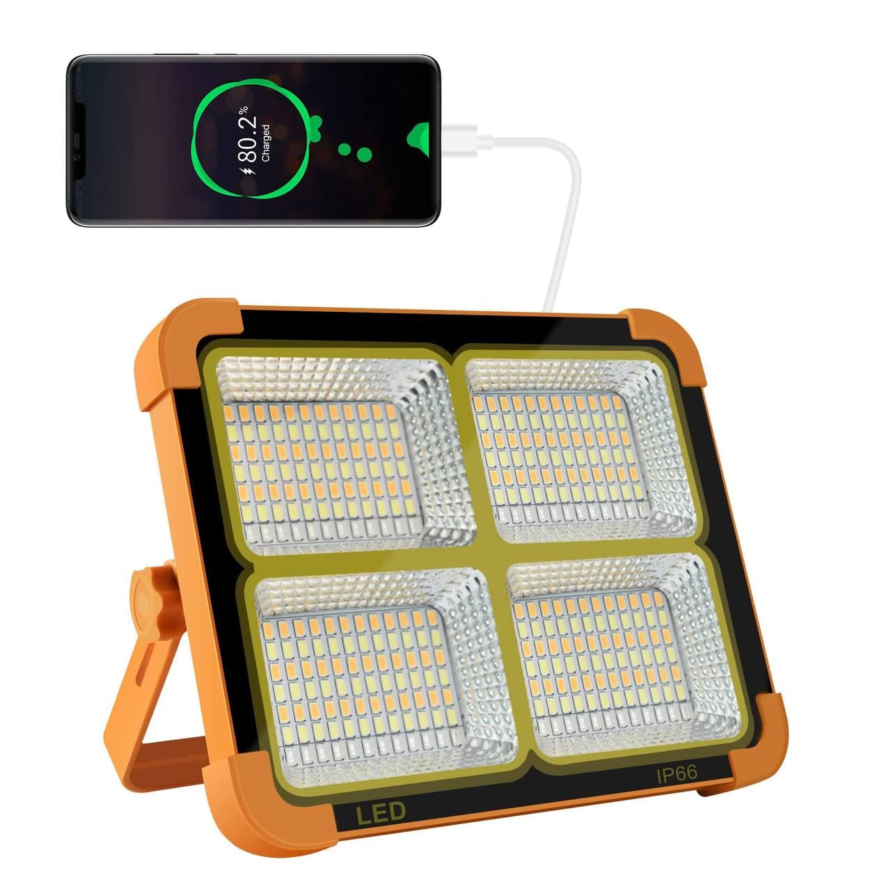 Прожектор кемпинговый LED с солнечной панелью 2400 мАч USB влагозащита IP66 Прожектор кемпинговый LED с солнечной панелью 2400 мАч USB влагозащита IP66
