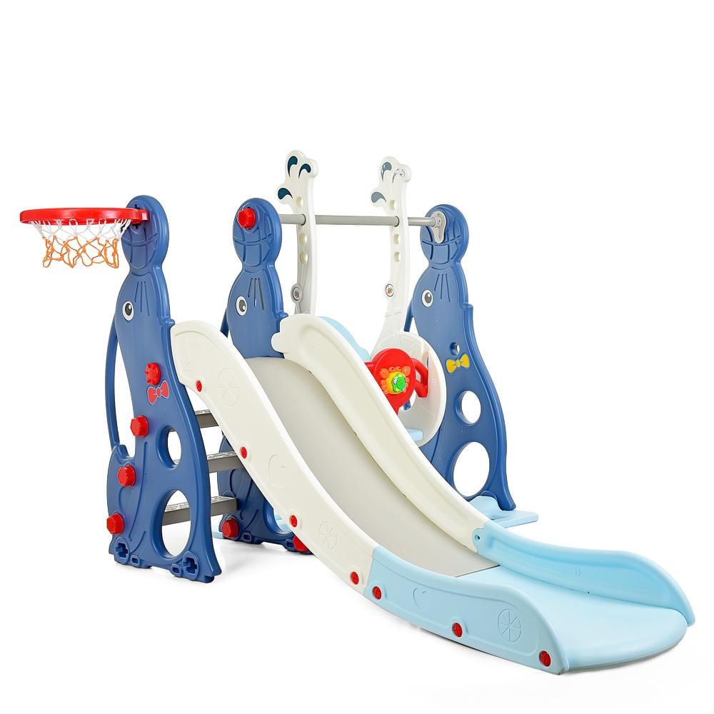 Детская горка-качалка Bambi WM19020-4 с баскетбольным кольцом Синий (31397031)