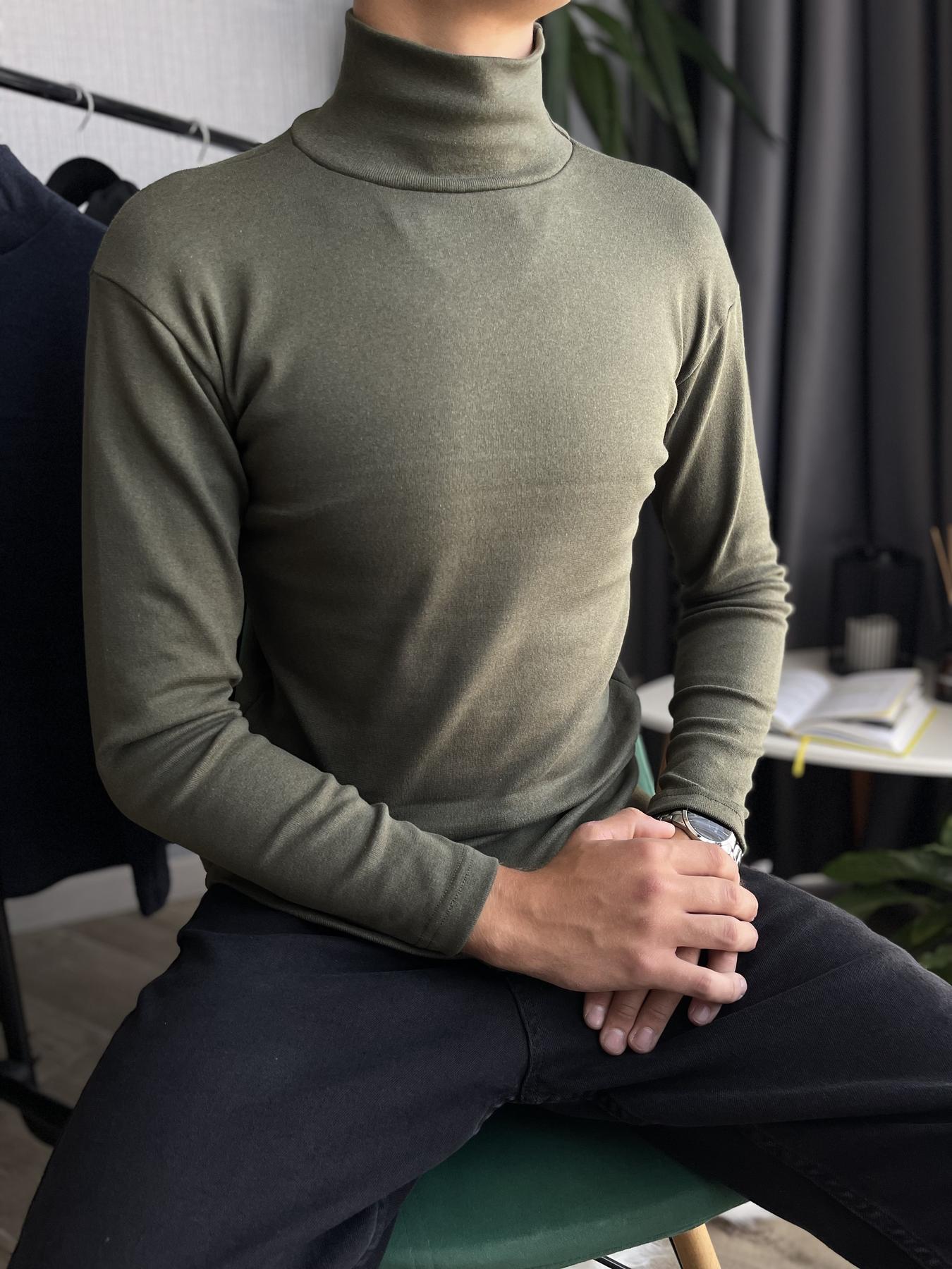 Гольф чоловічий зимовий на флісі облягаючий S Хакі (26534/3/1) - фото 2 Гольф чоловічий зимовий на флісі облягаючий S Хакі (26534/3/1) - фото 2