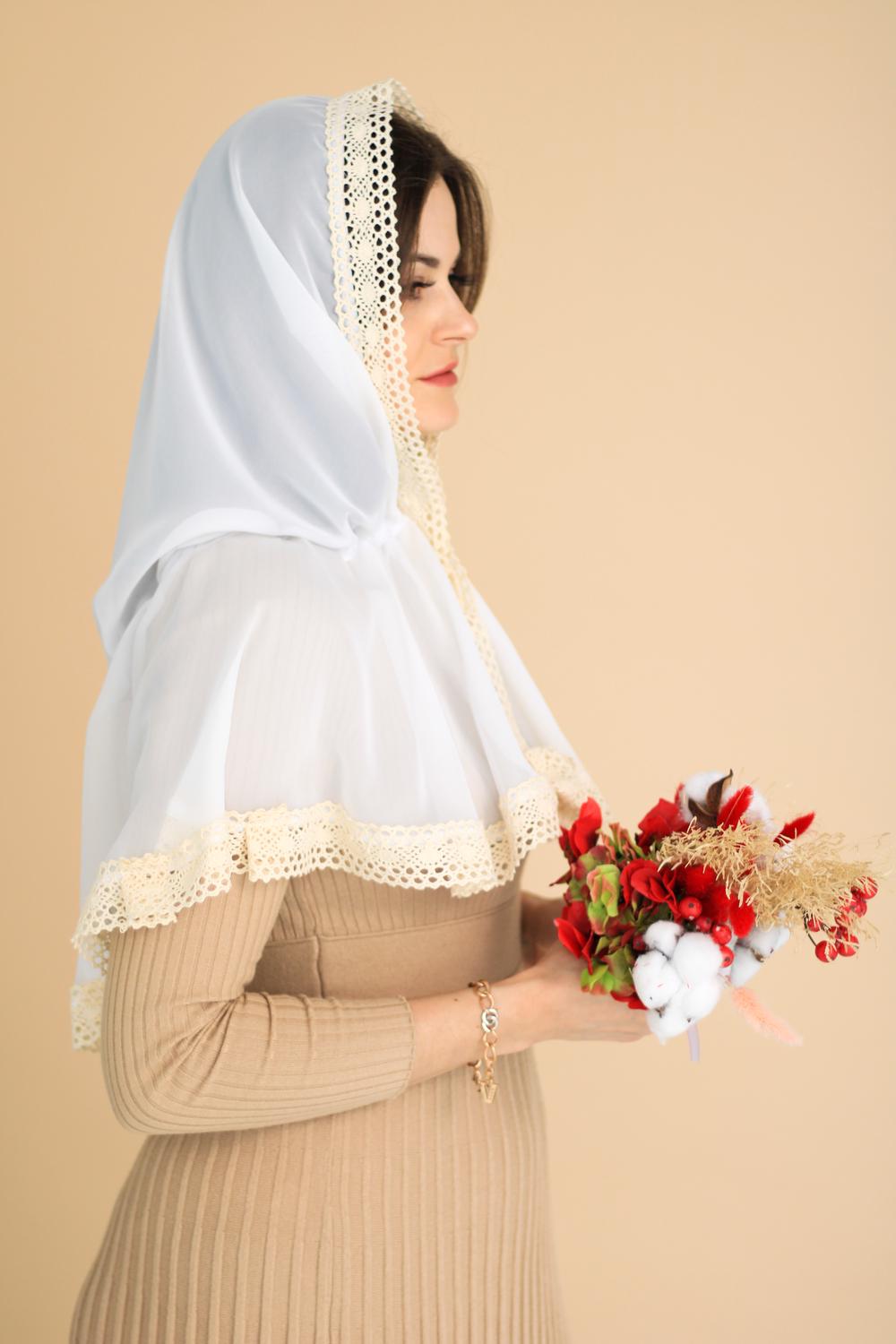 Палантин для храма на голову 80x120 см Белый (п007) - фото 7 Палантин для храма на голову 80x120 см Белый (п007) - фото 7