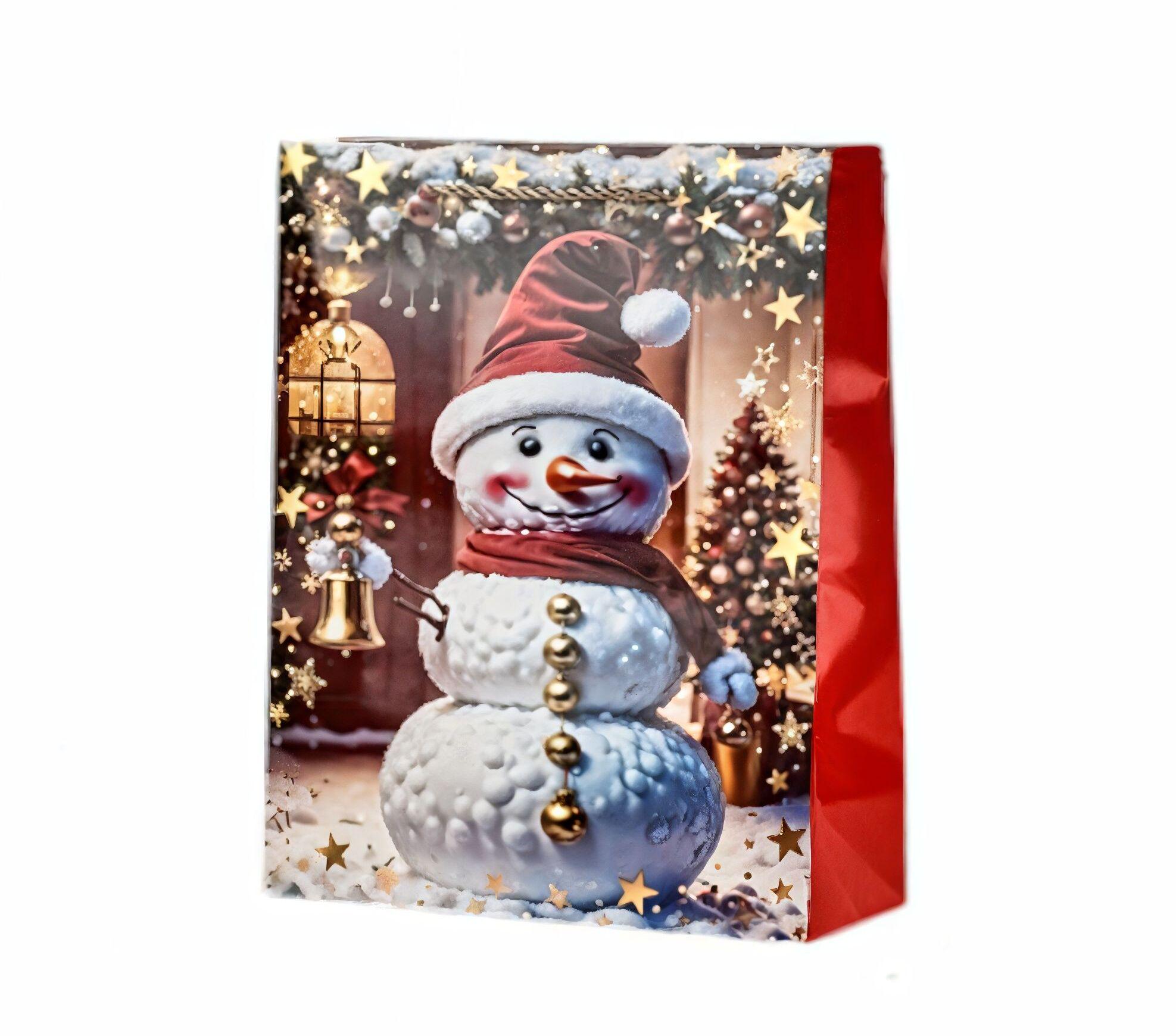 Подарочный пакет Stenson Snowman с ручками 26х32х10 см Разноцветный (R33006-M)