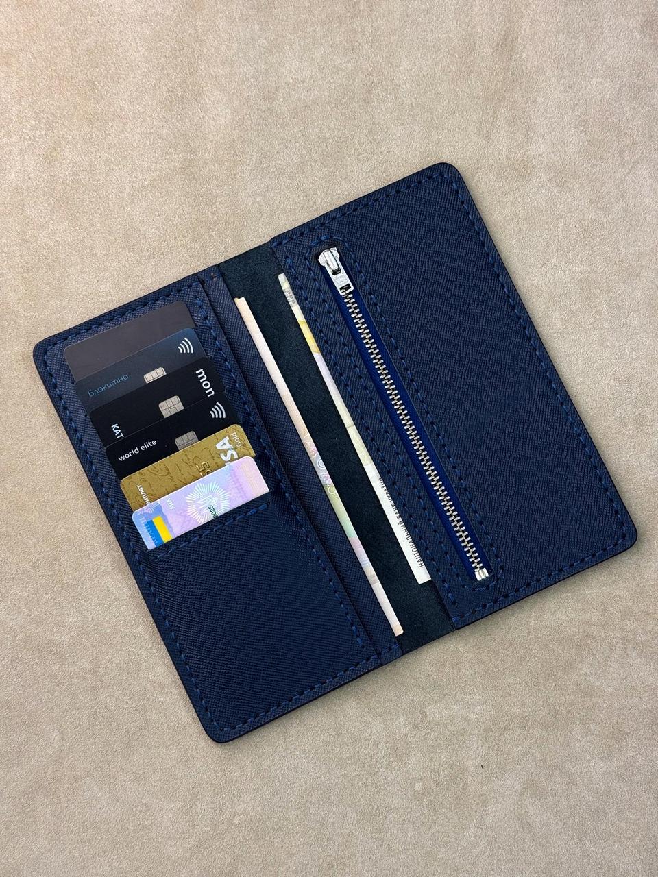 Портмоне чоловіче ручна робота з натуральної шкіри Saffiano Синій (2664154041) - фото 5 Портмоне чоловіче ручна робота з натуральної шкіри Saffiano Синій (2664154041) - фото 5