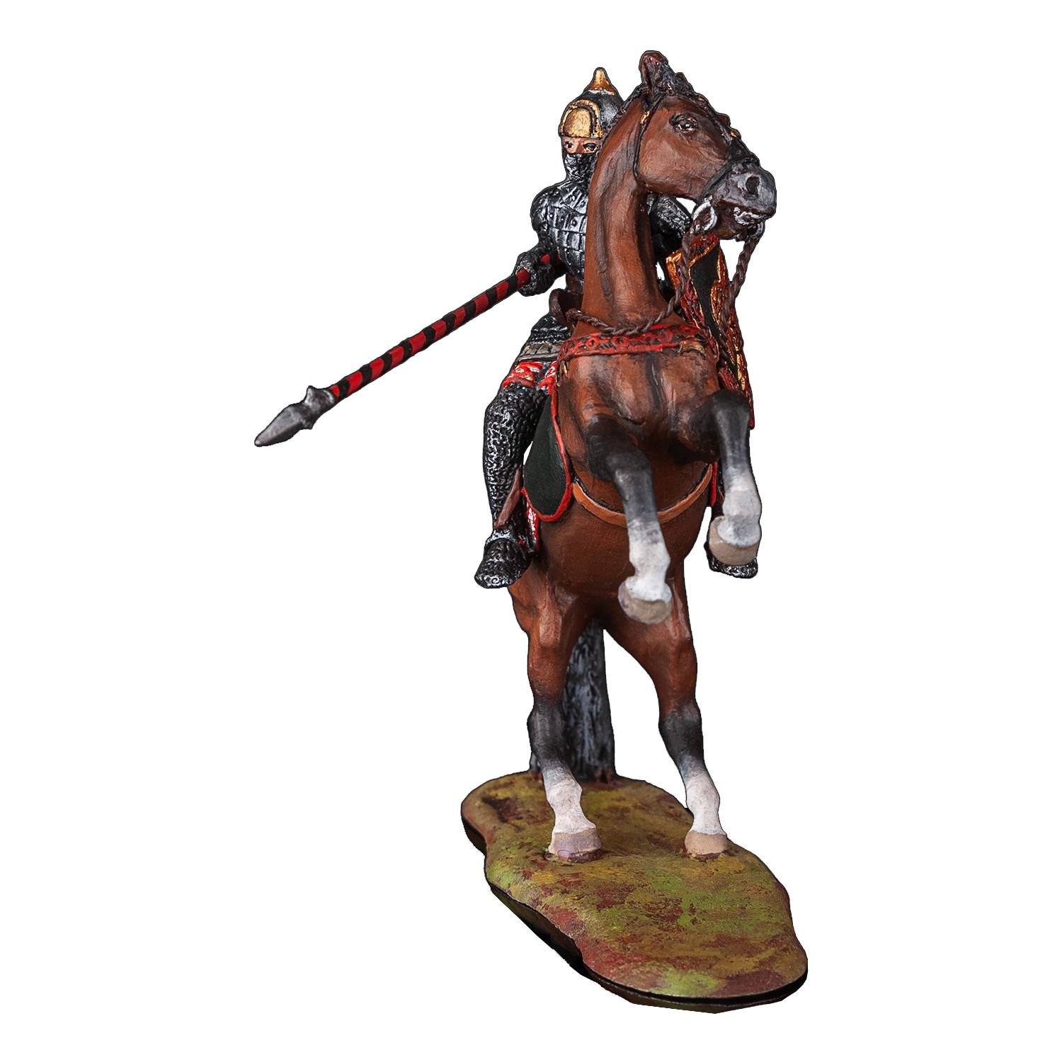 Статуэтка коллекционная крашеная Дружинник на поднятом коне из металла и олова 9 см (42000020)