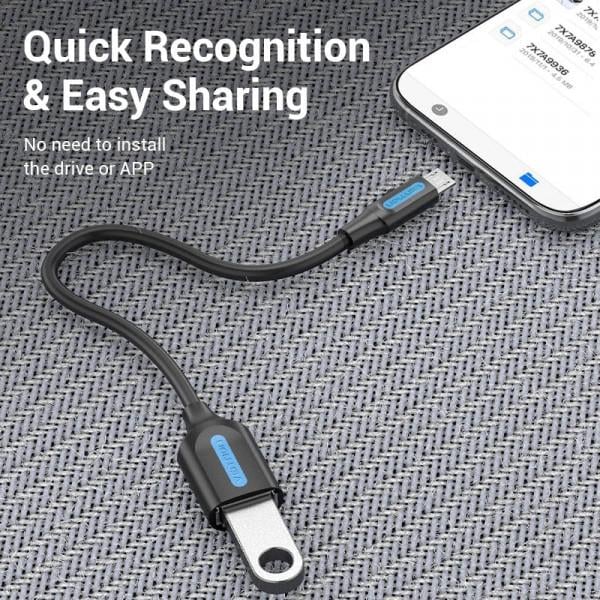 Переходник OTG VENTION USB2.0 Micro-USB Male to USB-A Female 15 см Черный (605711) - фото 5