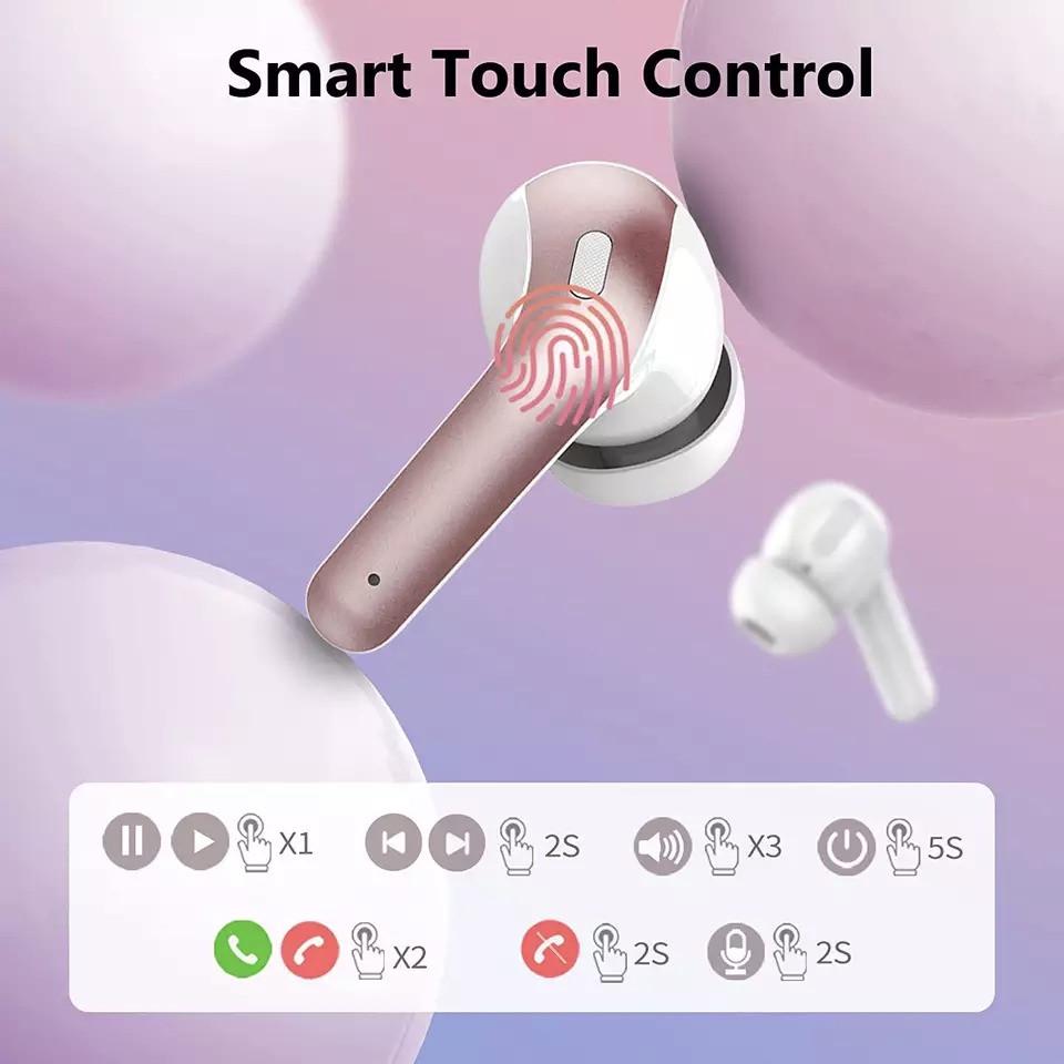 Наушники беспроводные TWS BX-15 с сенсорами управления и индикатором заряда Розовый (763453) - фото 4