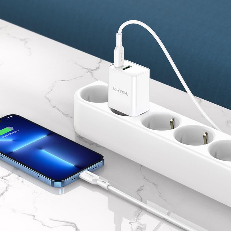 Устройство зарядное Borofone BA69A QC3.0 3A 20W USB/Type C кабель Lightning White (36735) - фото 5