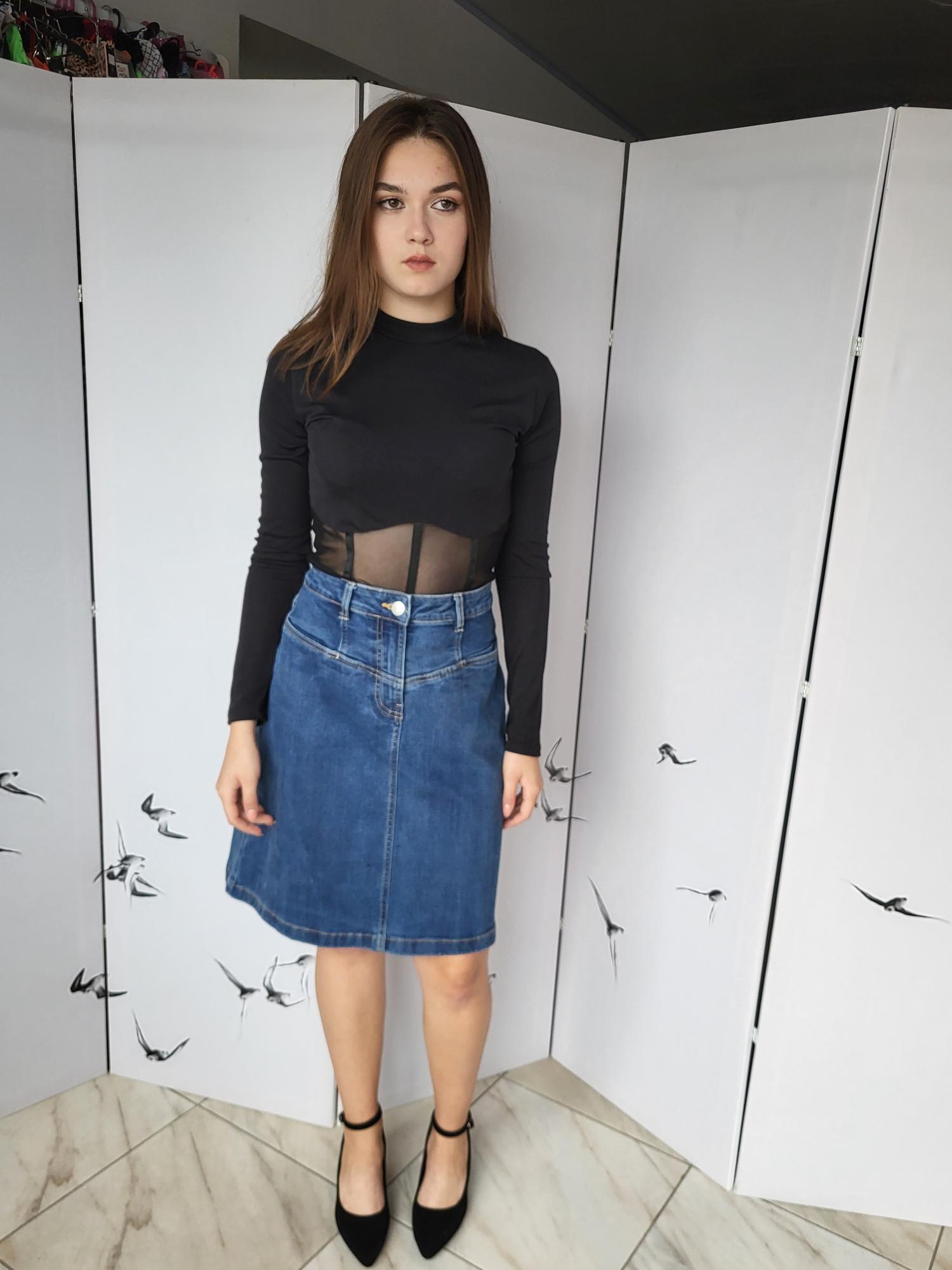 Юбка джинсовая трапеция А-силуэт 14360 XL Синий (48) - фото 3 Юбка джинсовая трапеция А-силуэт 14360 XL Синий (48) - фото 3