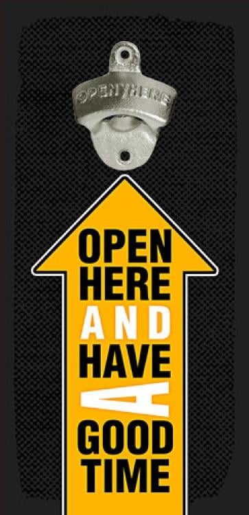 Открывалка для бутылок настенная Open here and have a good time 32х15 см Black (124736)