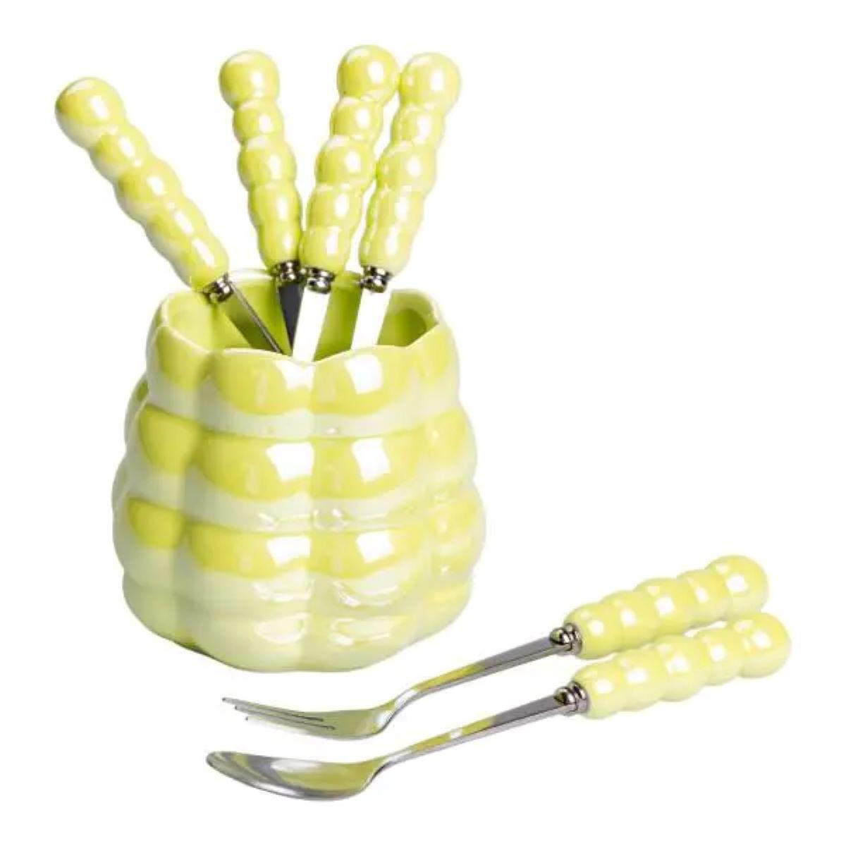 Набір десертних виделок і ложок на 3 персони з підставкою 7 пр. Зелений - фото 3 Набір десертних виделок і ложок на 3 персони з підставкою 7 пр. Зелений - фото 3