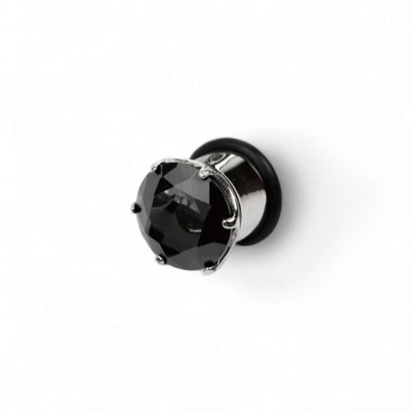 Тоннель-плаг-пробка с резинкой и большой черной стразой BHN75 10 мм