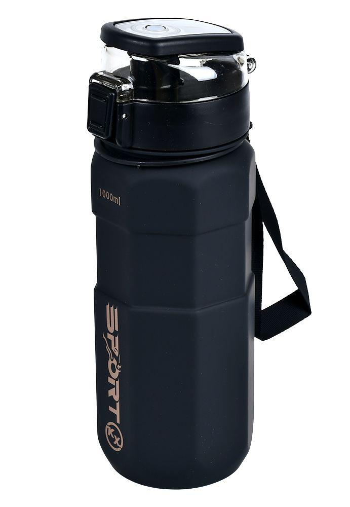 Пляшка-поїлка Sport пластикова з ремінцем 1000 мл Black (31070) Пляшка-поїлка Sport пластикова з ремінцем 1000 мл Black (31070)