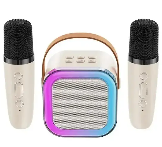Караоке-колонка K12 5 Вт Bluetooth RGB подсветка 2 микрофона Светло-серый (2816392188)