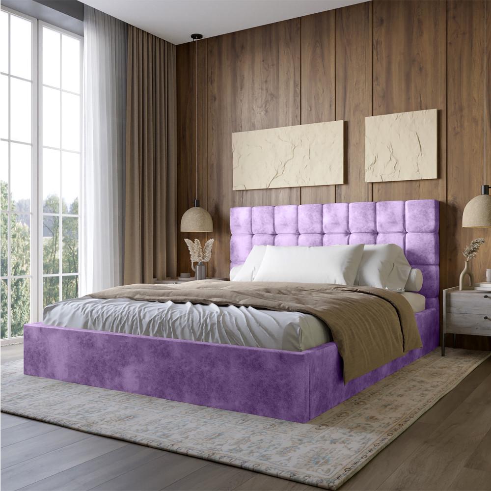 Кровать двуспальная Lion Пикси Silk 401 деревянная с мягким изголовьем 160х200 см Лавандовый (Lion-041657)