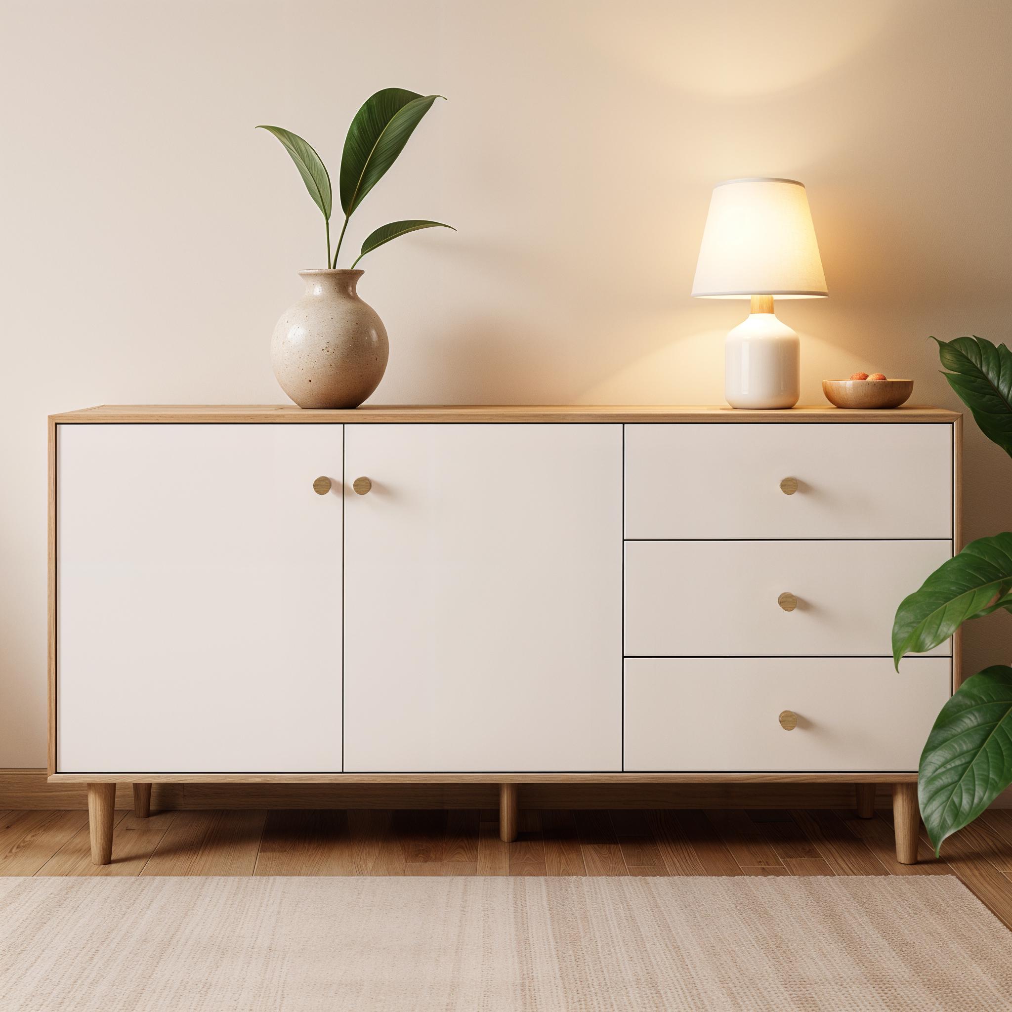 Комод с дверцами и ящиками Хьюге-5 1585x390x770 мм Дуб Артизан/Белый