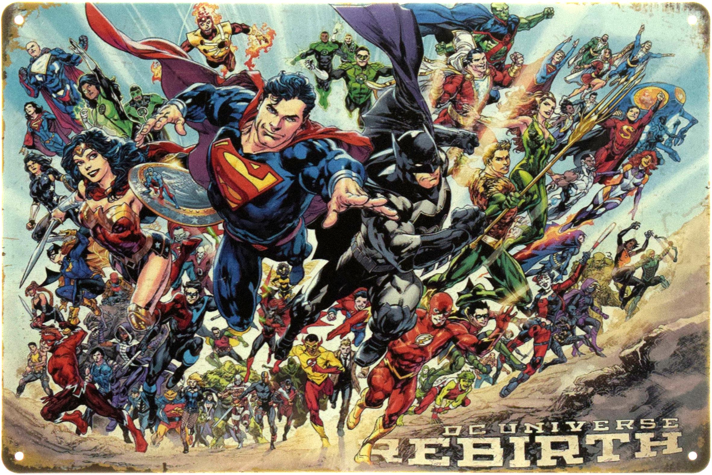 Табличка металлическая "Justice League DC Universe Rebirth" 20x30 см (ms-104579)
