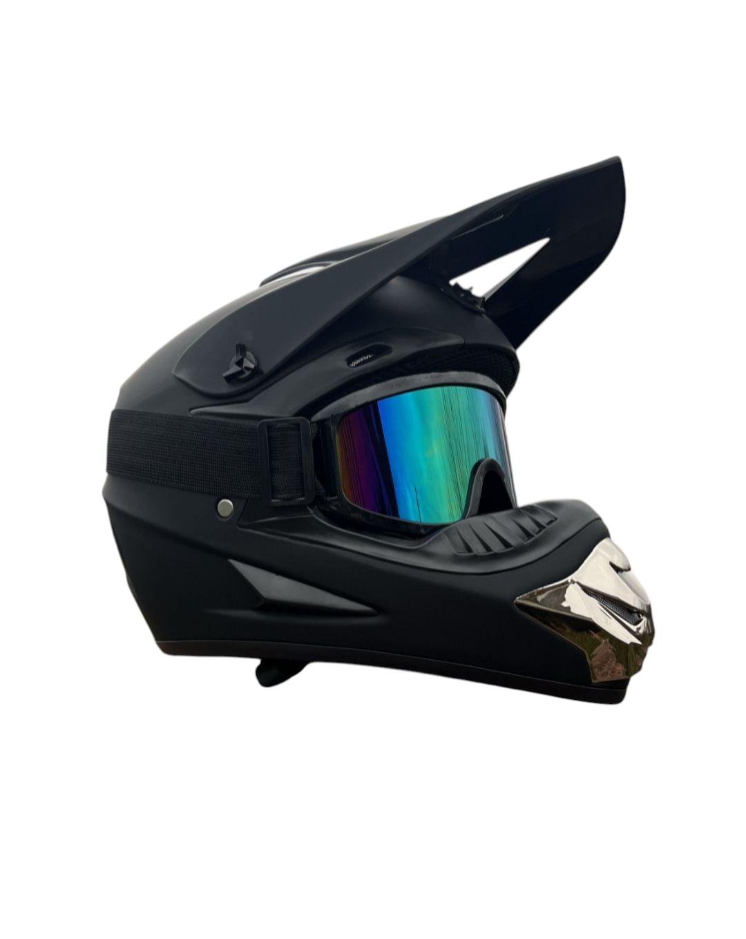 Мотошлем кроссовый эндуро и очки/перчатки/балаклава S Черный