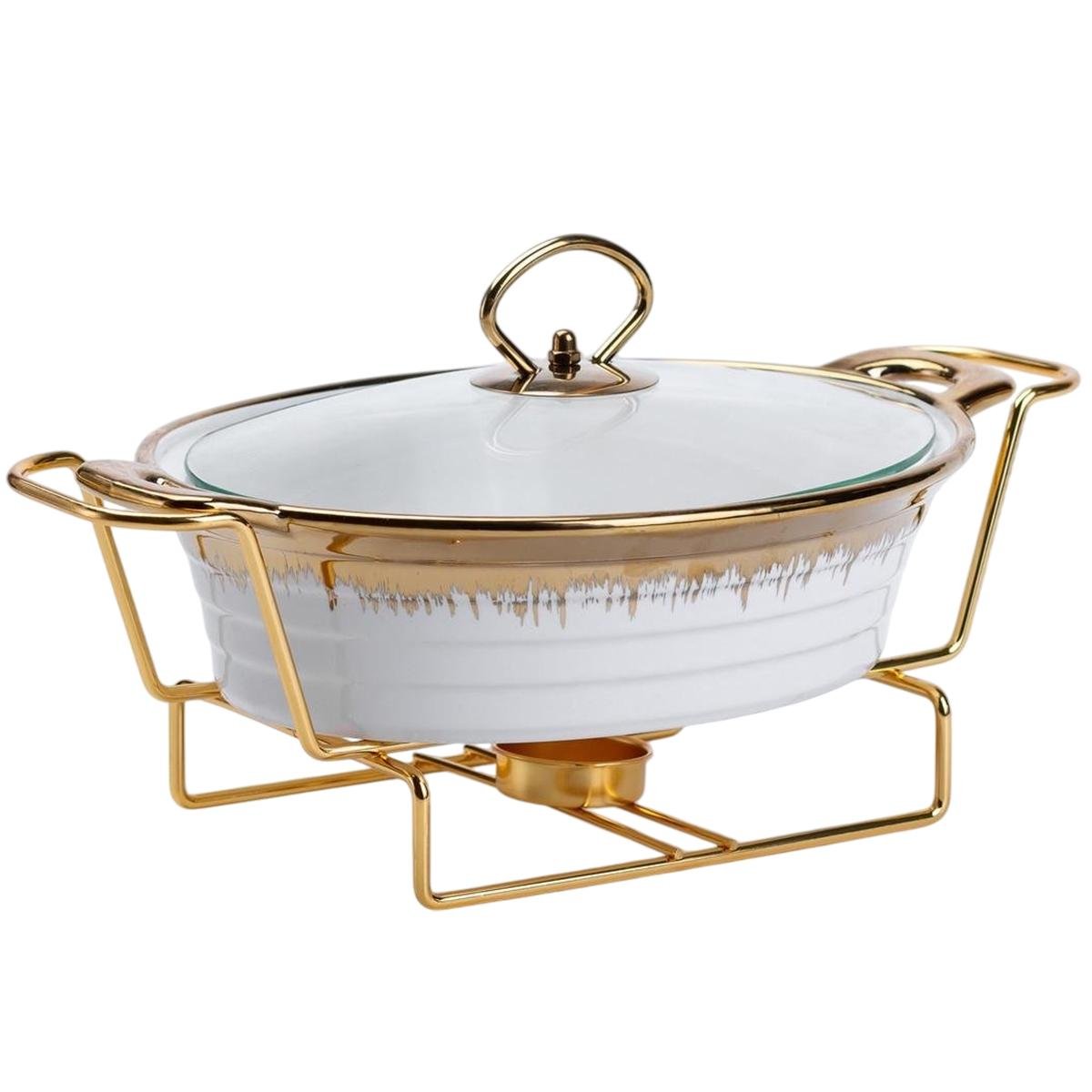 Мармітниця керамічна кругла 1 л зі скляною кришкою Золотий (HP1025)