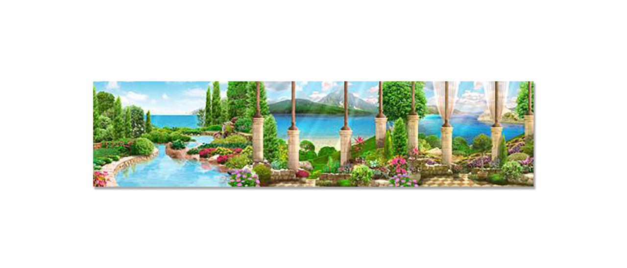 Кухонный фартук Бассейн у моря пейзаж из самоклеющейся виниловой пленки 60х250 см Зеленый