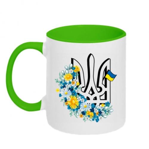 Чашка двухцветная Герб Украины с цветами 320 мл Белый с салатовым (10654180-37-164883)