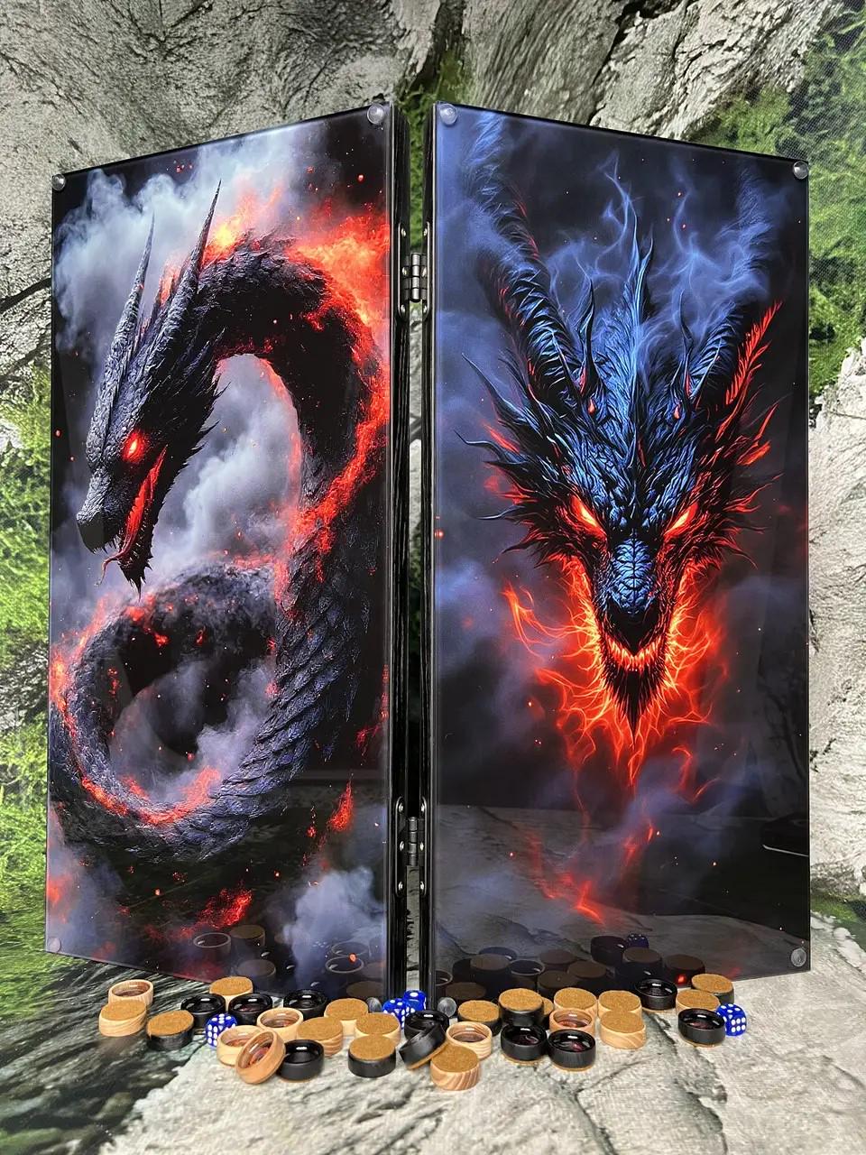 Нарды из дерева и каленого стекла Огненный Дракон 50 см (Н-203) Нарды из дерева и каленого стекла Огненный Дракон 50 см (Н-203)