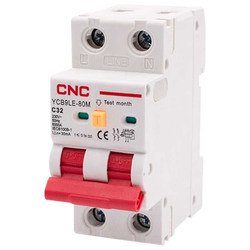 Дифференциальный выключатель CNC YCB9LE-80M 1Р+N 32А 30мА 6кА "C" тип АС (Б00044016) Дифференциальный выключатель CNC YCB9LE-80M 1Р+N 32А 30мА 6кА "C" тип АС (Б00044016)