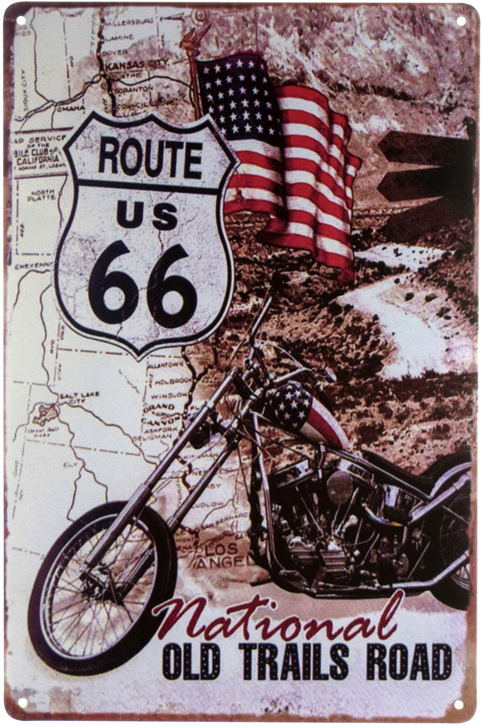 Табличка металлическая Route Us 66 National Old Trails Road 20x30 см