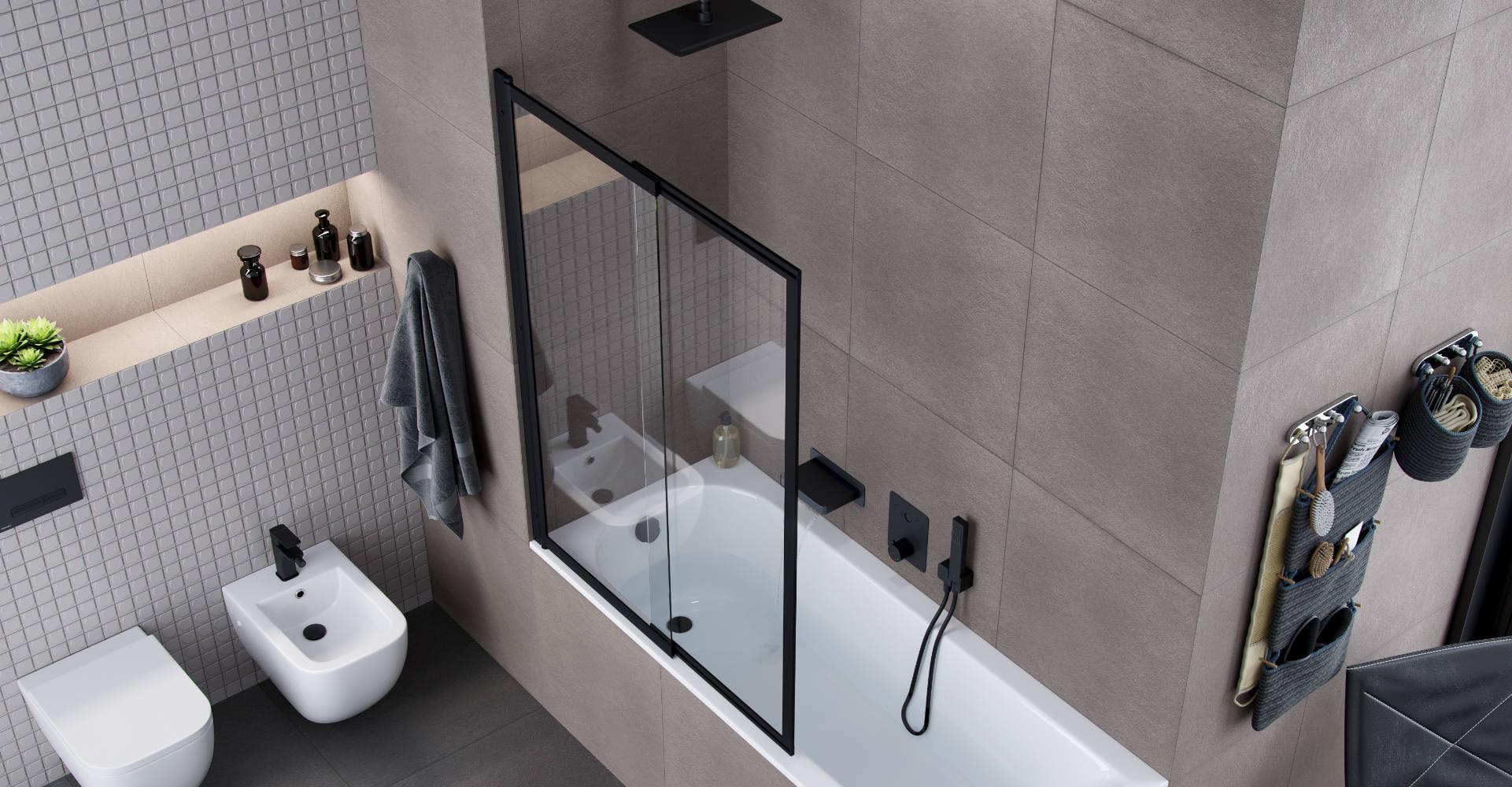 Шторка для ванни Excellent LINER двосекційна розсувна 110x140 см Чорний - фото 3 Шторка для ванни Excellent LINER двосекційна розсувна 110x140 см Чорний - фото 3