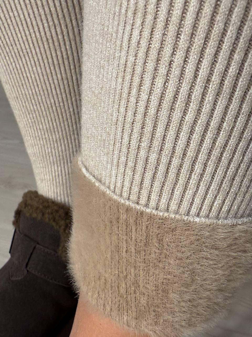 Лосини жіночі A-N 6126-6161 теплі в рубчик на хутрі ангори OS Бежевий (5589) - фото 7