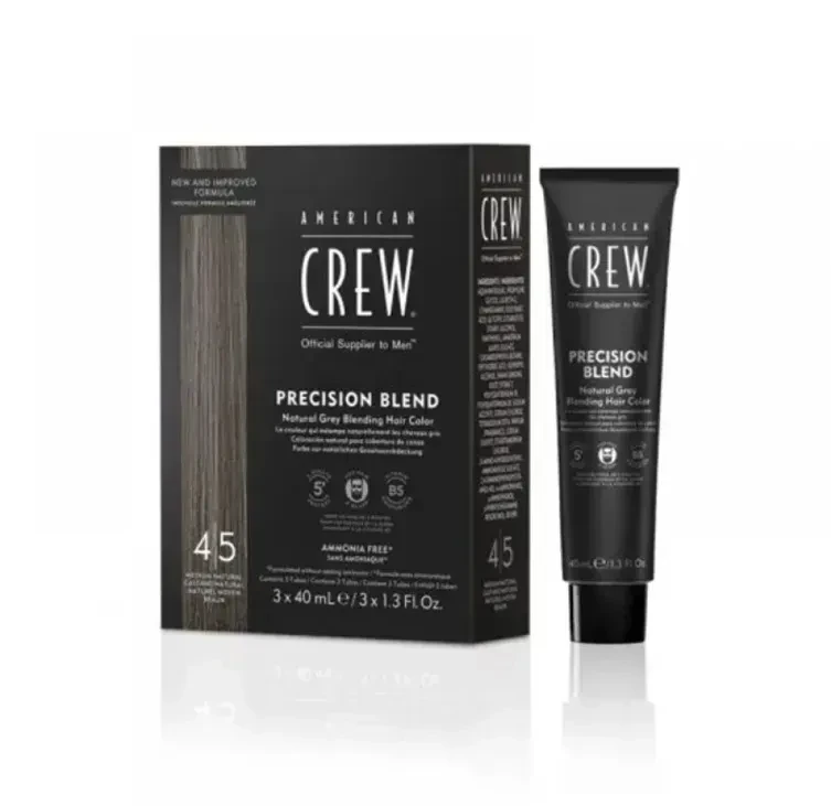 Крем-краска седины камуфляж American Crew Precision Blend Shades 4-5 для каштановых волос 3 тюбика по 40 мл Dark Brown
