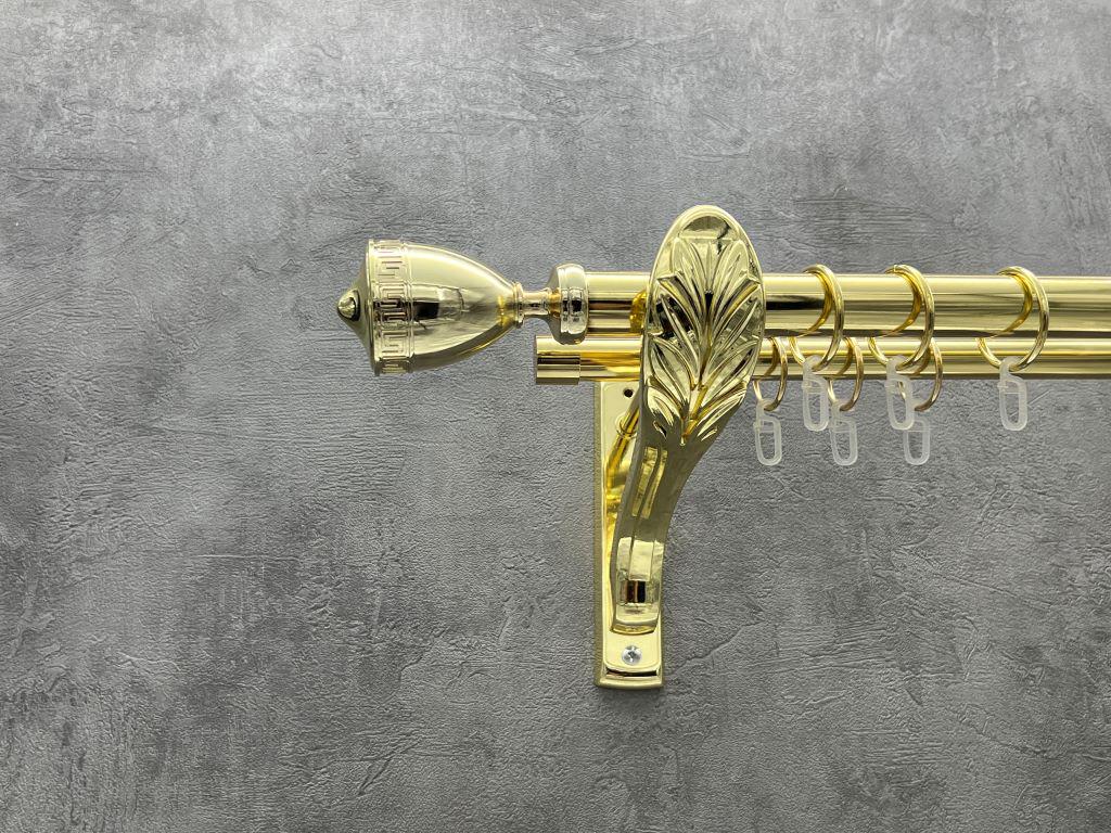 Карниз Quadrum Афина гладкая штанга двойной ретро 25/19 мм 240 см Золотой