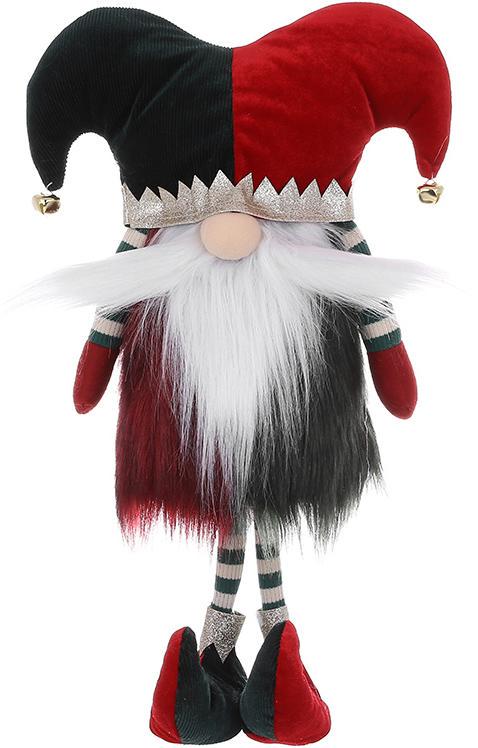 Игрушка мягкая Гном-Клоун с усами 50 см Красный с зеленым