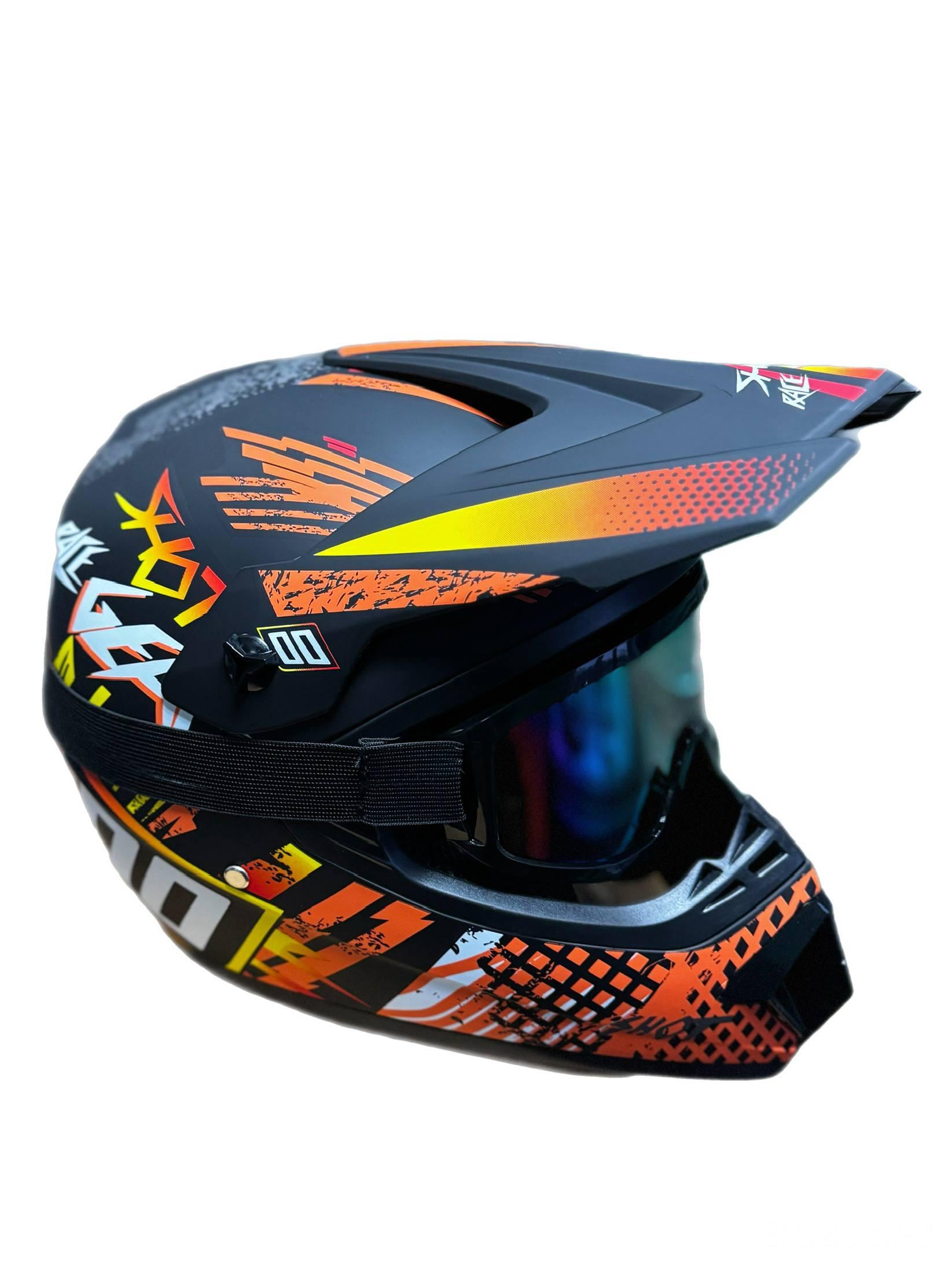 Мотошлем эндуро кроссовый Helmet Orange 2 M Оранжевый и очки Standard (0148)