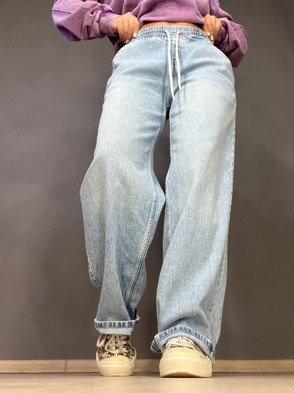 Джинси жіночі I8 52422 Palazzo Jeans талія на резинці зі шнурком широкий крій палаццо р. 28 Блакитний (3365) - фото 8