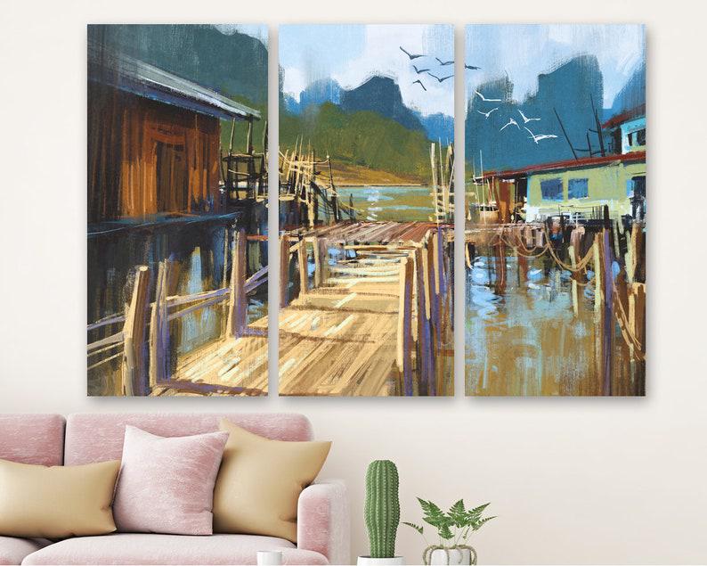 Модульная картина на холсте из трех частей KIL Art Рыбацкая деревня 128x81 см (M3_L_263) Модульная картина на холсте из трех частей KIL Art Рыбацкая деревня 128x81 см (M3_L_263)