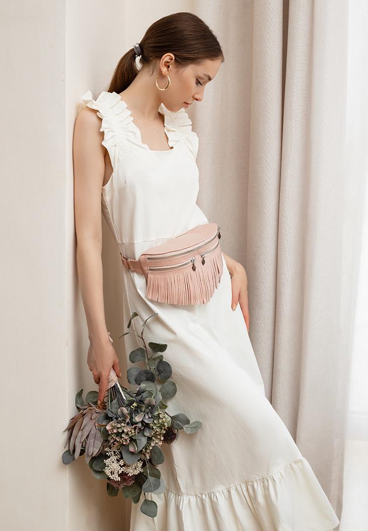 Жіноча сумка шкіряна на пояс Spirit краст Світло-бежевий (A-028196)