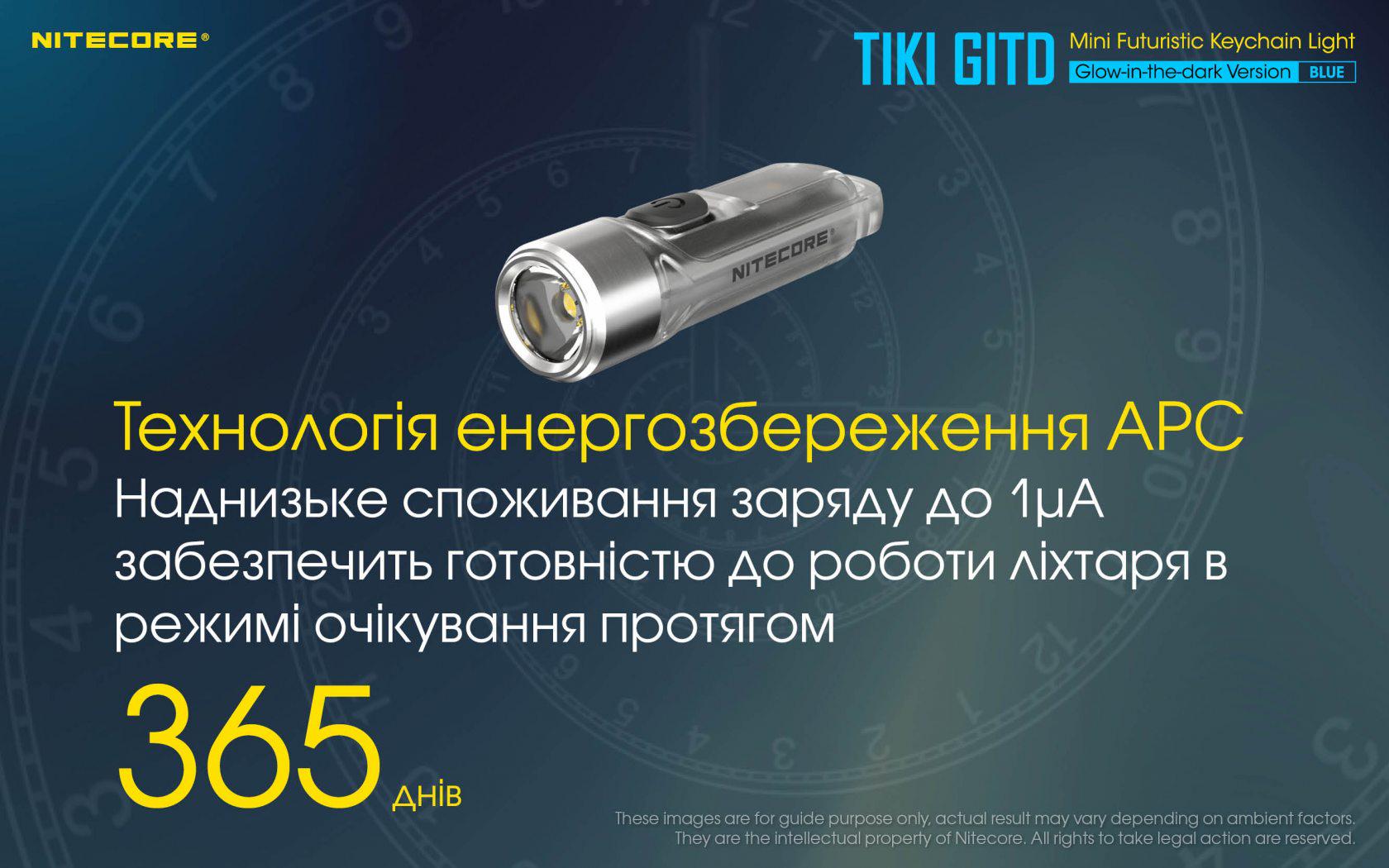 Фонарь наключительный Nitecore TIKI GITD Type-C люминесцентный с ультрафиолетом Blue (010331/1) - фото 9