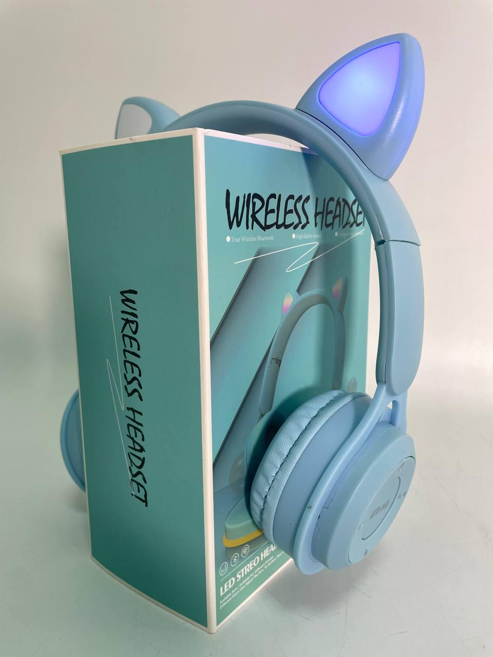 Наушники беспроводные подсветка Bluetooth USB провод микрофон радио слот для карты памяти в коробке Бирюзовый - фото 3