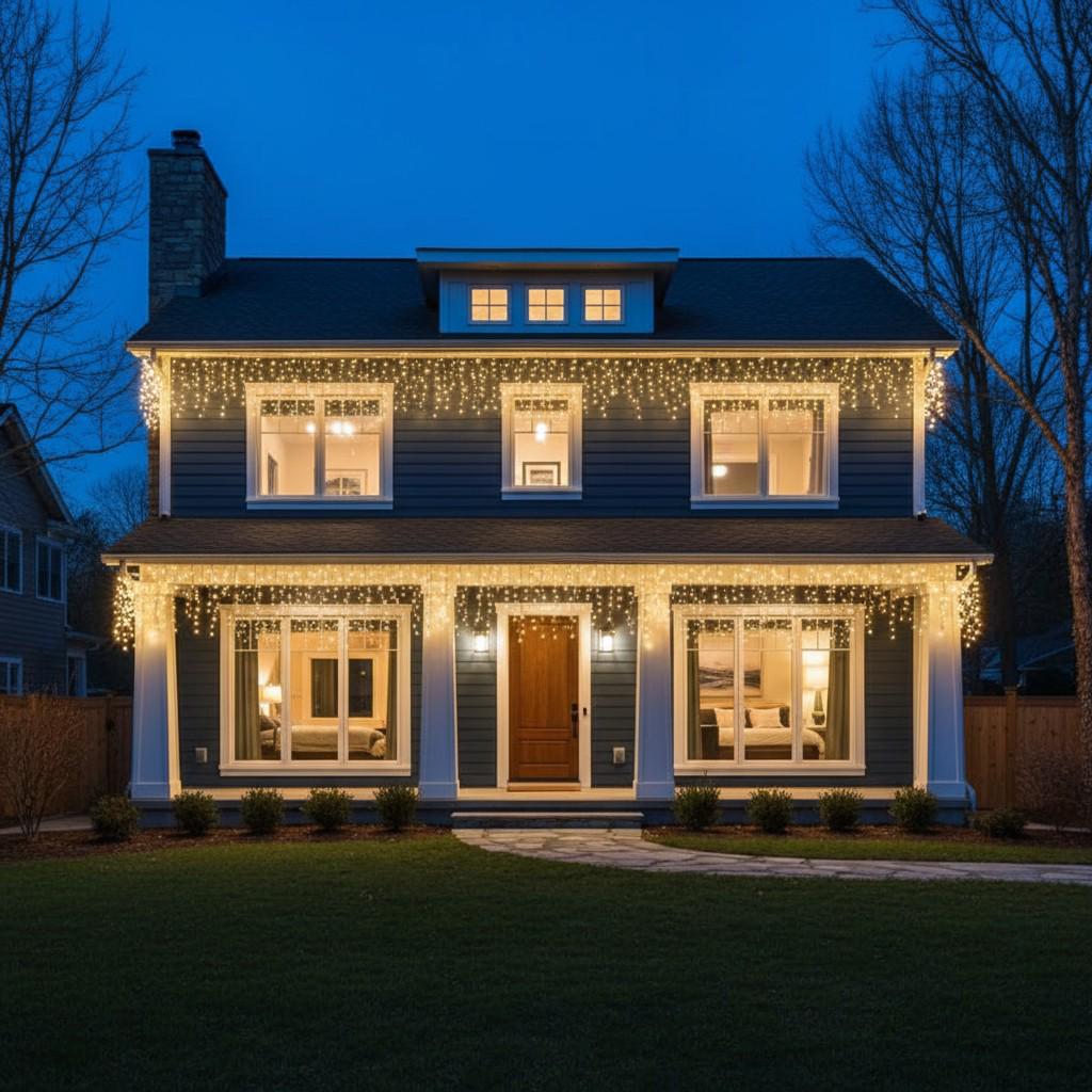 Гірлянда мережна Бахрома вулична 20 м 335 LED діодів зовнішня від мережі чорна нитка колір світла Жовтий (20MBY) - фото 3