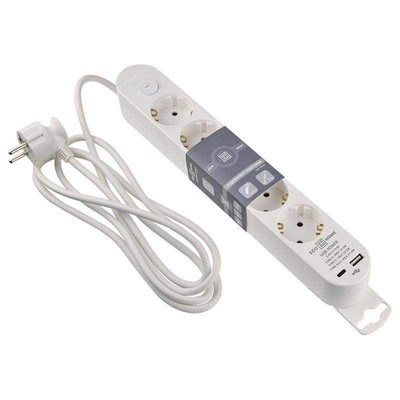 Фільтр-подовжувач мережевий АСКО-УКРЕМ Ornat 5 гнізд 2 м з з/к USB/Type C з вимикачем (ECO019001007) - фото 1 Фільтр-подовжувач мережевий АСКО-УКРЕМ Ornat 5 гнізд 2 м з з/к USB/Type C з вимикачем (ECO019001007) - фото 1