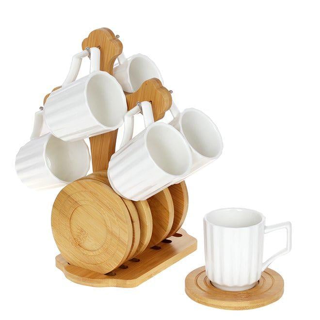 Набор чашек с блюдцами Flora на бамбуковой подставке 160 мл 6 шт. (32644) - фото 1