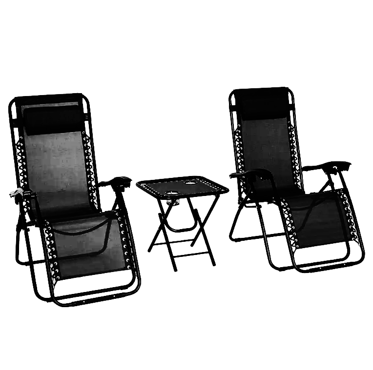 Комплект 2-а розкладних крісла-шезлонга та столик LEOBRO LB-ZGT-F3-BLK Zero Gravity до 120 кг з регулюванням спинки Чорний (leo-140751)
